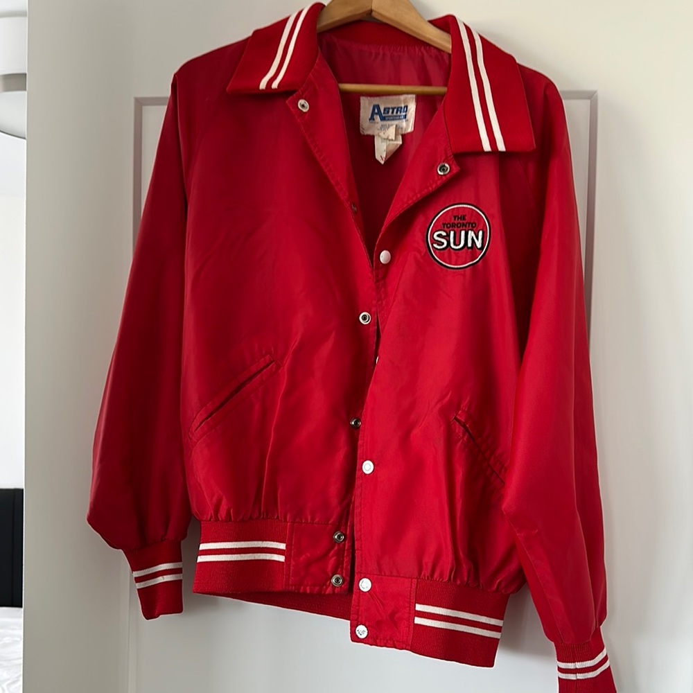 Astro Sportswear Red Jacket Varsity Bomber Jacket Vintage Toronto Sun News